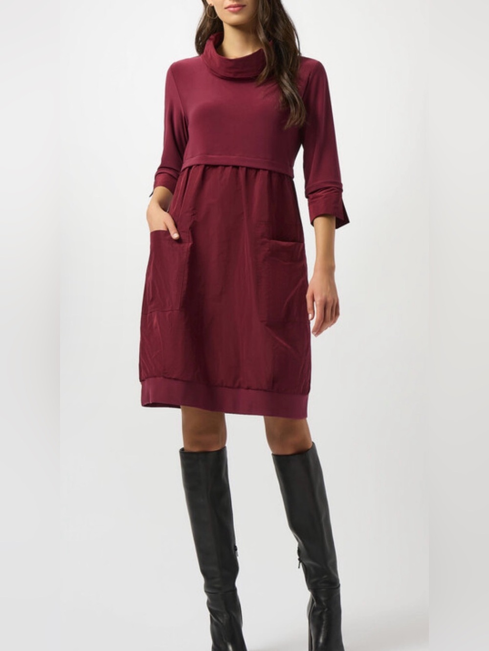 Joseph Ribkoff Burgundy Long-Sleeve Turtleneck Dress with Pockets size 8